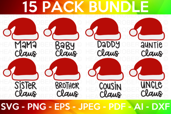 Family Christmas Santa Hats SVG Bundle